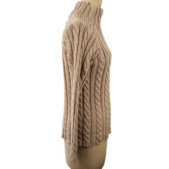 taupe cable funnel sweater Small  neutral classic modest bulky normcore - Picture 5 of 8